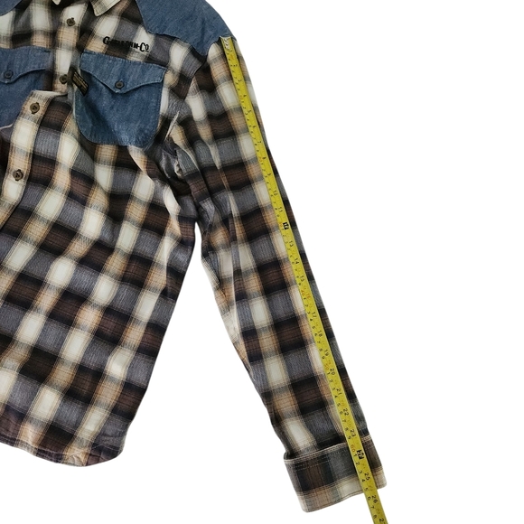 G-STAR RAW Plaid Denim Patch western cowboy Shirt brown blue xxl - Picture 14 of 15